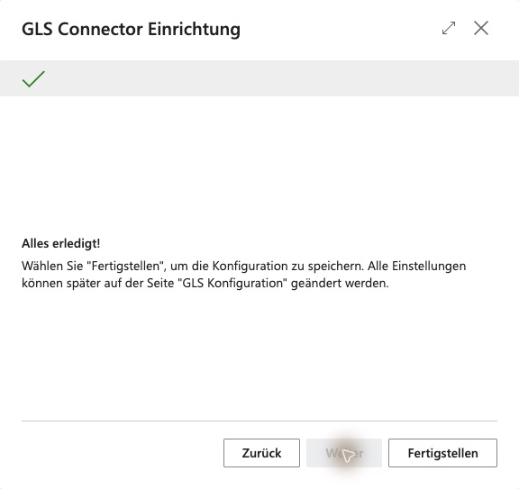 Last page of the wizard in the German user interface with the message „Alles erledigt!“ (You are all set!) and the „Fertigstellen“ (Finish) button.